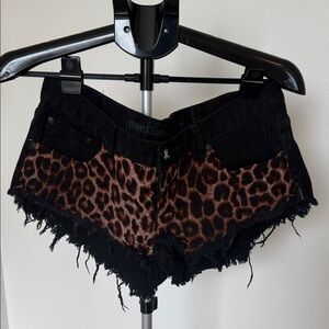 One Teaspoon Black and Brown Leopard Jean Shorts